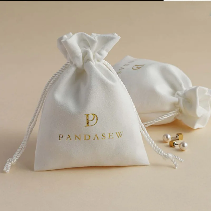 White Suede Gift Bags 3x4inch 3.5x4.7inch  4x6inch 4.7x6inch Custom Logo Jewelry Dust Sack Makeup Flannel Drawstring Pouches