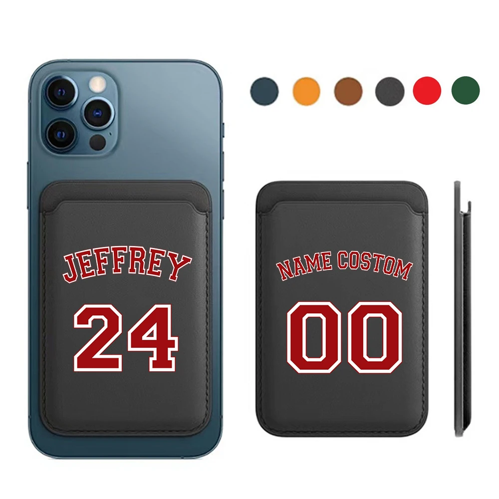 

Custom Basketball Football Number Name DIY Leather Card Holde For Magsafe Magnetic Card Bag Wallet Case For iPhone 12 13 14 15