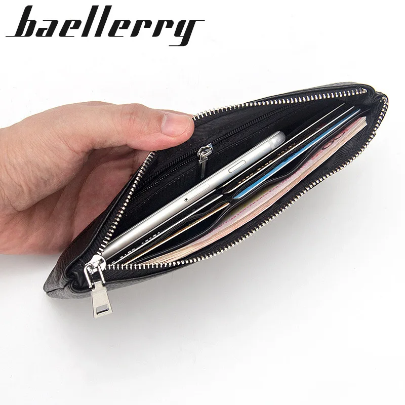 Men's Long Leather Wallet Zippered Thin Vintage Handbag