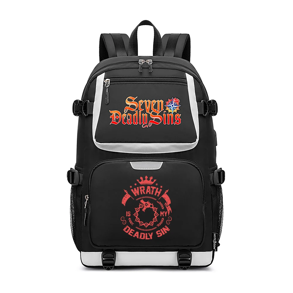 

Seven Deadly Sins Anime School Bags Large Bookbag Unisex Oxford Travel Backpack USB Charging Laptop Bagpack Cartoon Daypack