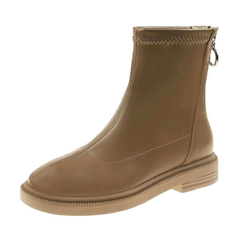 Brand Women's Shoes Boots-Women Flat Heel  Round Toe Fashion 2022 Autumn Mid Calf Low Mid-Calf Rubber Ladies Rome Retro Mid-Calf