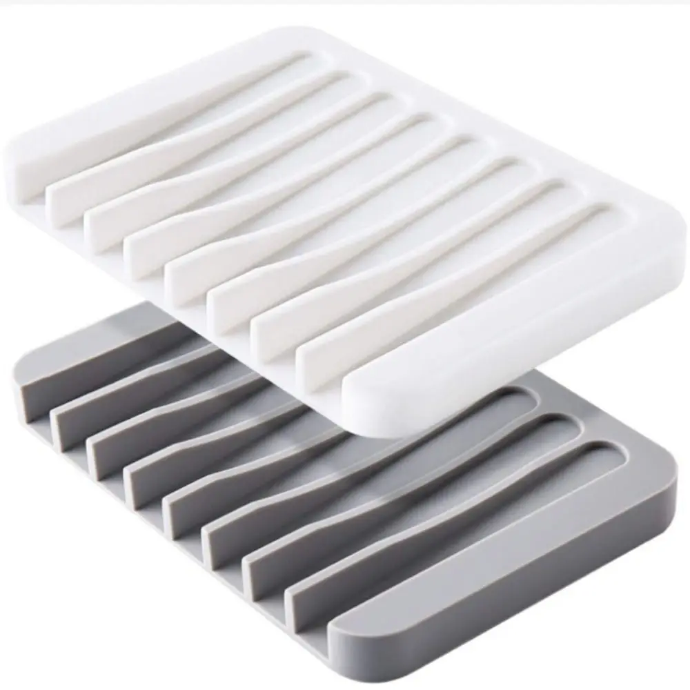 2Pcs Multifunctional Self Draining Soap Dish Holder Silicone Non-slip Soap Container Portable Solid Color Soap Plate Home Decor