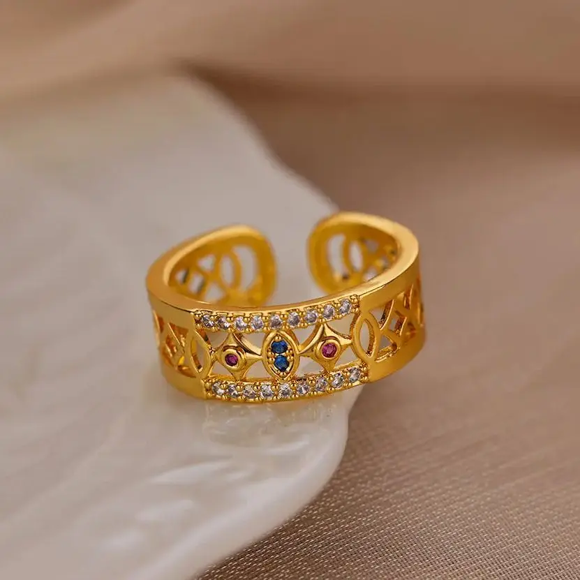 Fashion Rings Womens Gold Color Stainless Steel Adjustable Geometric
