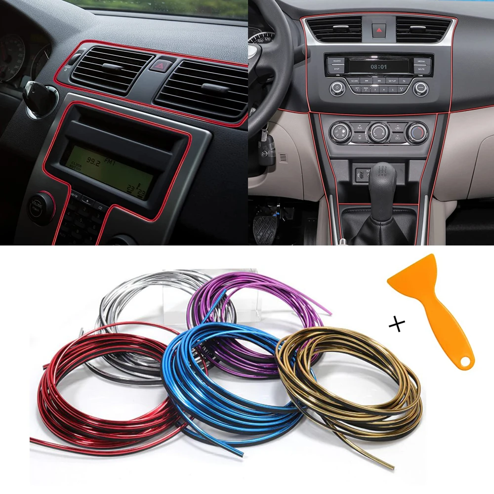 

5M Flexible Car Interior Dashboard Moulding Trim Strip Decoration Door Edge Gap Air Vent Strip With Scraper