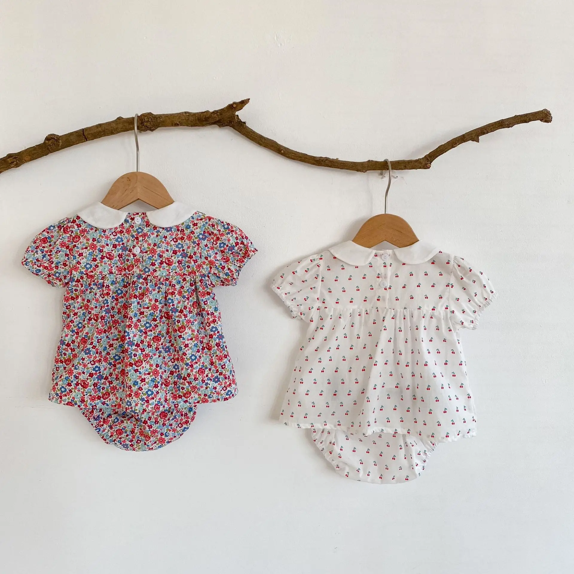 2022 baby girls clothes summer Floral infant girls clothes set puff sleeve blouse and shorts 2pcs toddler girls suit Baby Clothing Set discount