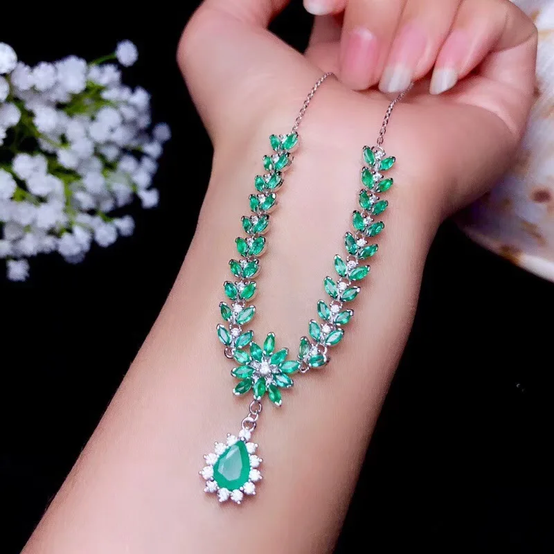 

Natural Emerald Necklace Royal Style World Precious Stones 925 Silver Luxury Jewelry Designer Gifts for Women