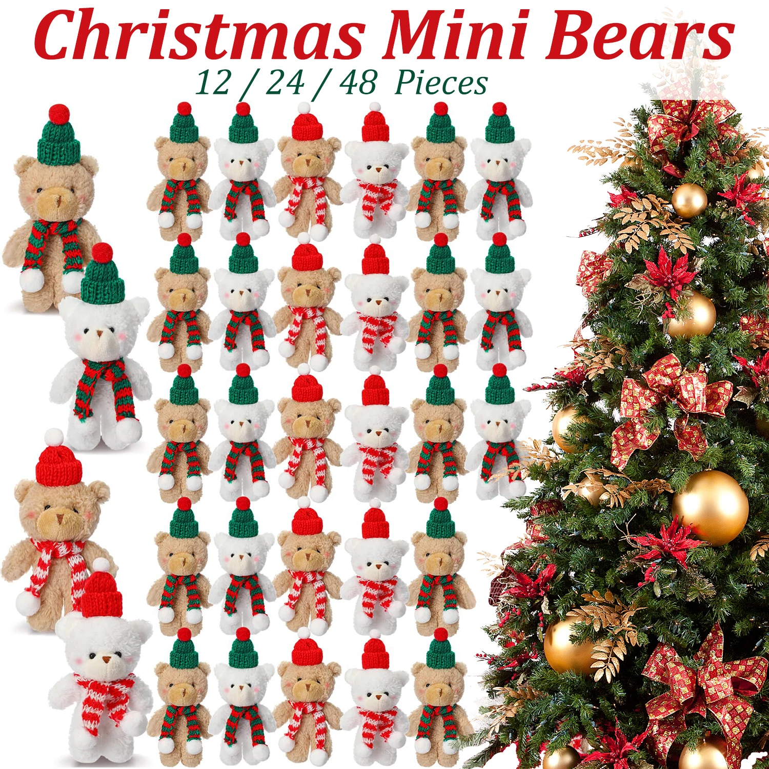 thumbnail image 1 of 12-48Pcs Christmas Stuffed Animal Bear 6 Inch Christmas Small Plush Bear Cute Bear Stuffed Animals Xmas Plush Bear Toys for Xmas, 1 of 4