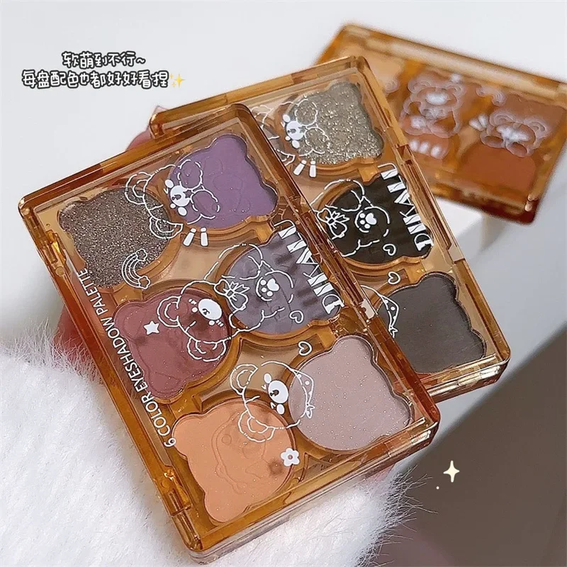 Description Picture 6 of item6 Colors Matte Eyeshadow Palette Fine Shimmering Pearlescent Smoky Gray Red Black Eye Shadow Wine Red Eye Makeup Wholesale