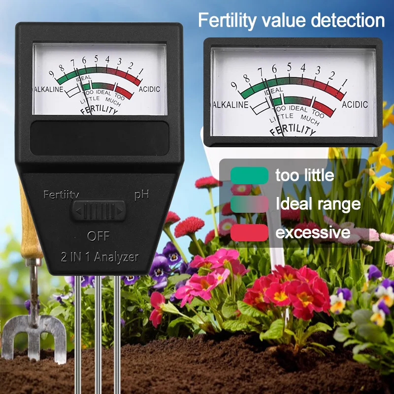 1 PC Soil Moisture Sensor Meter Plant Fertile pH Tester Monitor Fertility Acidity Alkali Test Soil Analyzer Gardening Detector