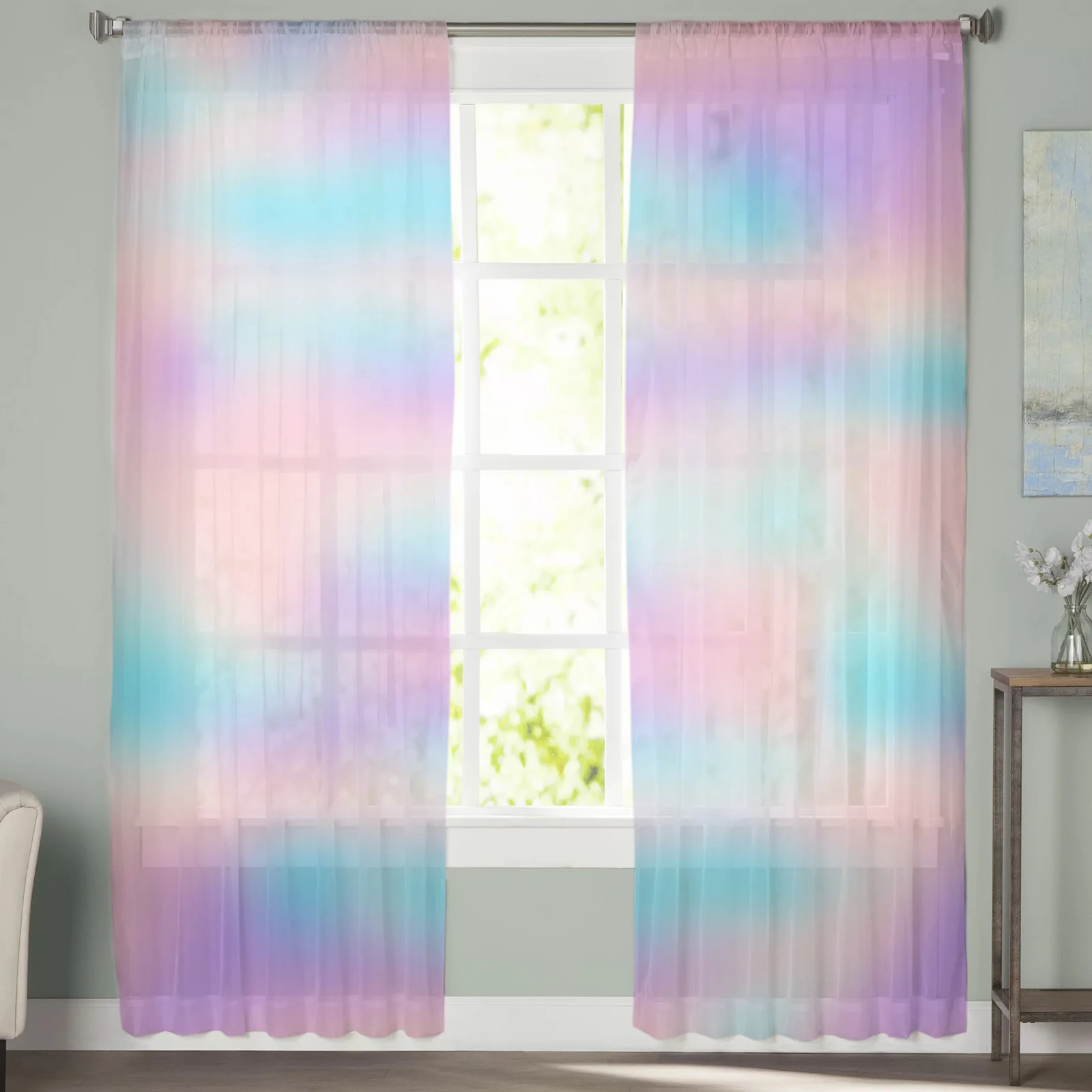 Rainbow Gradient Sheer Voile Curtains Window Tulle Curtains for Living Room Bedroom for Kitchen Curtains Decoration 3