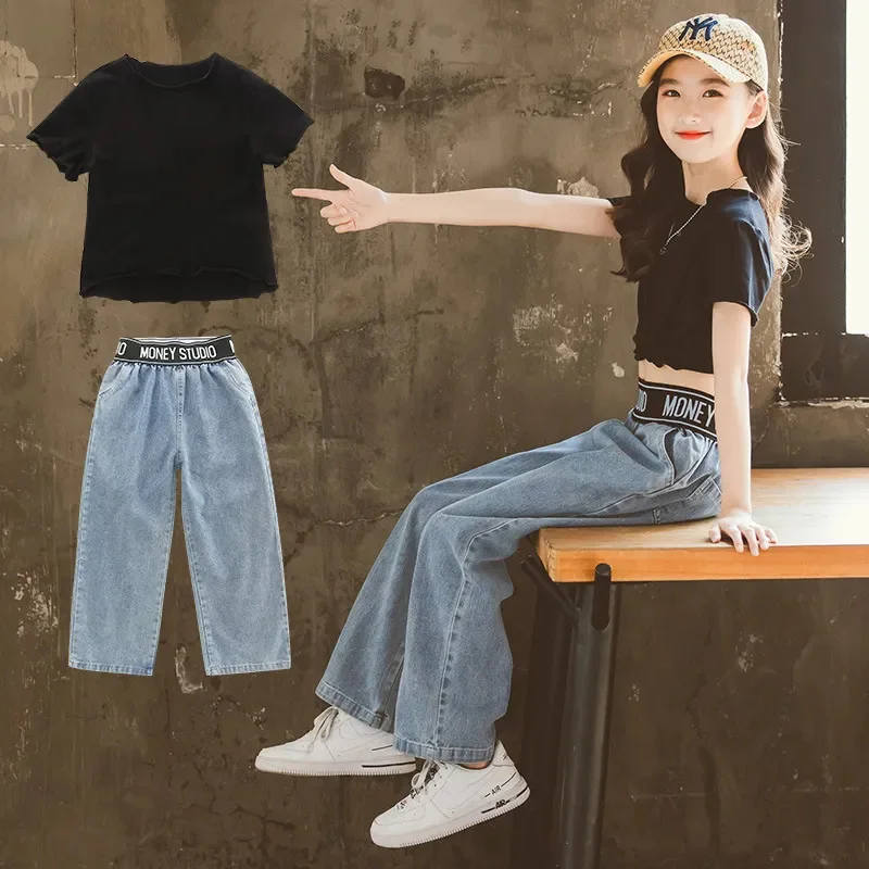 

Korean version Girls clothing Summer set Cotton Flowers T-shirt+trousers two-piece Teenager clothes children’s