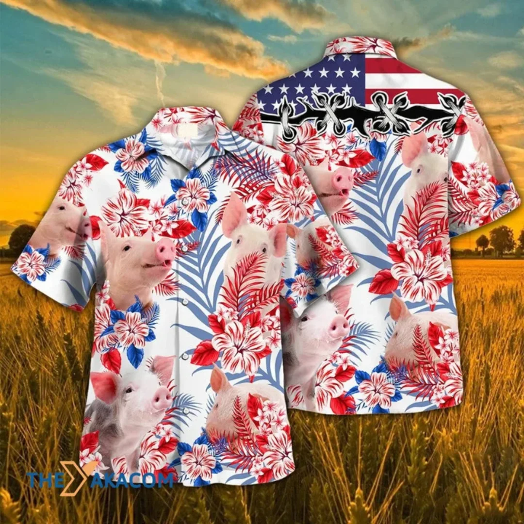 Pink Pig Family On Tropical Pineapple Garden Hawaii Men Hawaiian Shirt 5