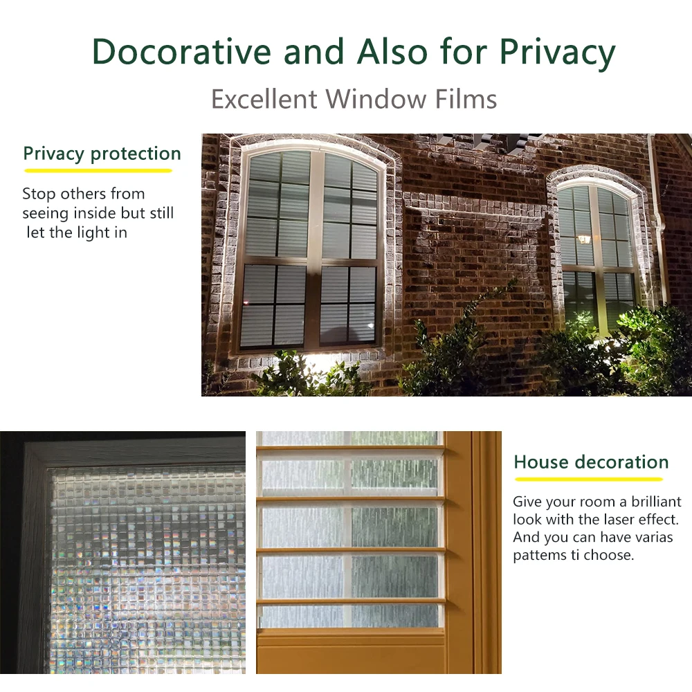 Window Film Privacy 3D Decorative Window Vinyl Static Cling Sticker Non-Adhesive Stained Removable Glass Decals