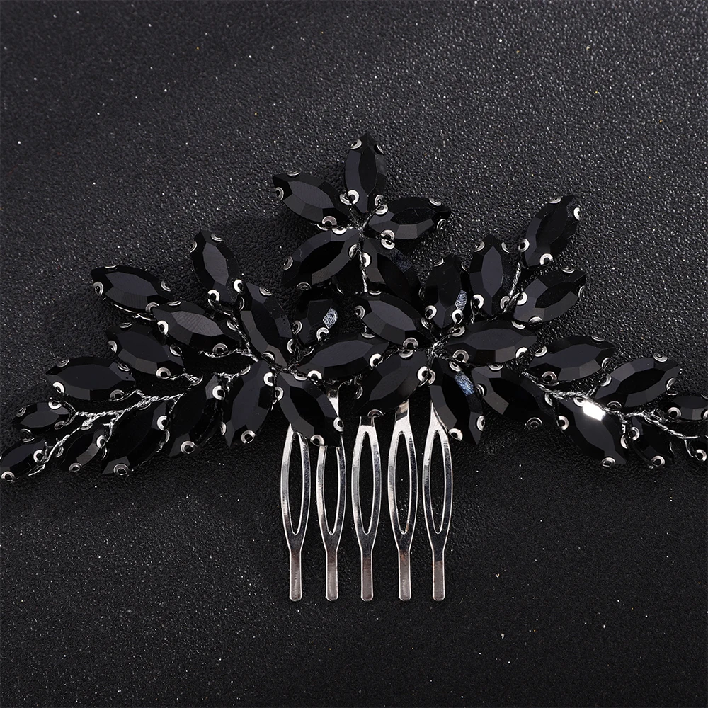 Black Rhinestone Bridal Hair Comb Fashion Headpiece for Women Wedding Hair Accessories Handmade Party Brides Jewelry Tiaras