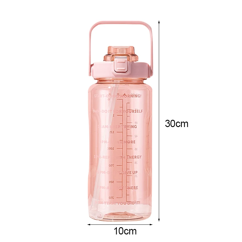 2 Liter Drinking Bottles Large Capacity FitnessReusable Plastic Cups  Leakproof Outdoor Water Bottle Large Straw with Time Marker