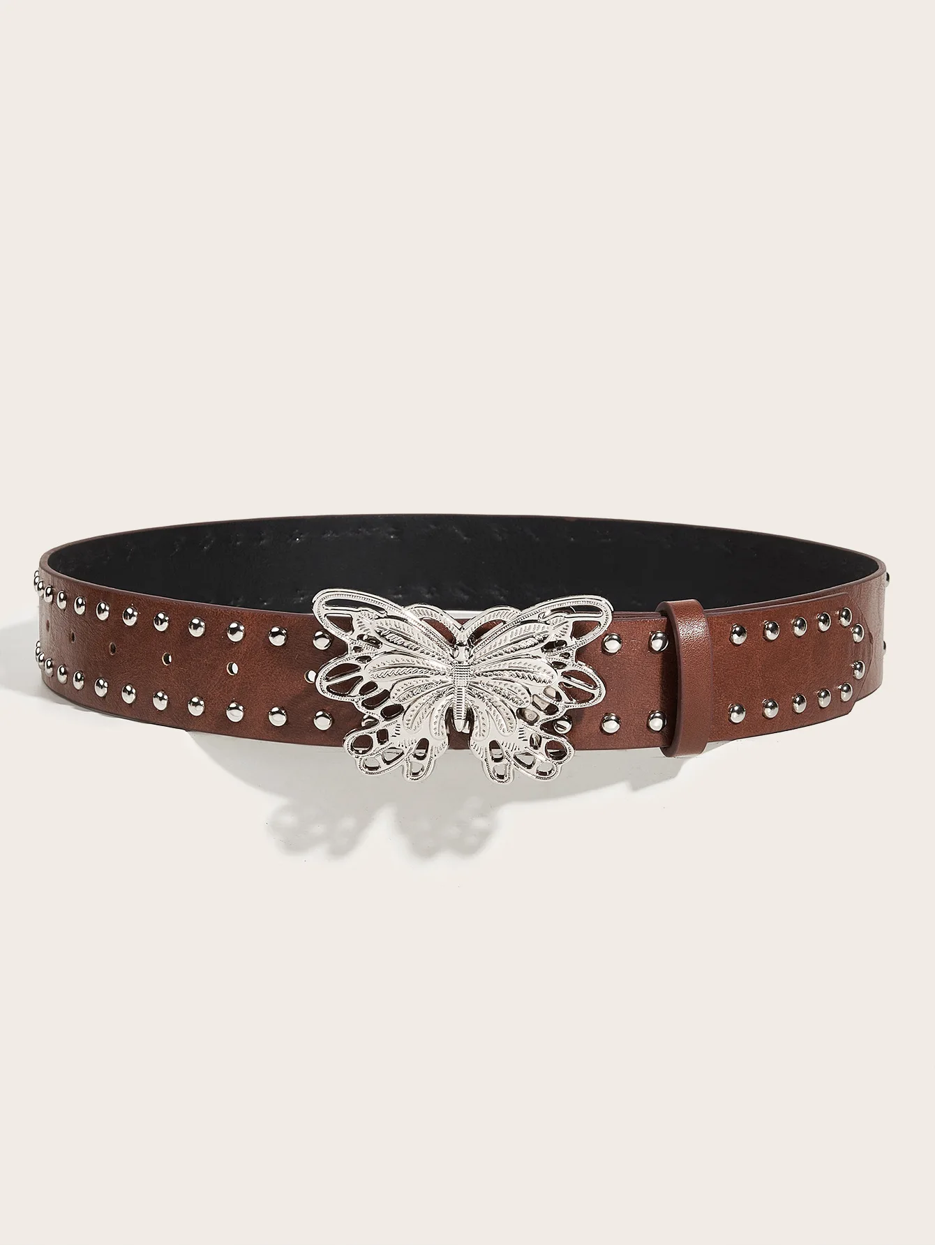 3.8x105cm Retro Punk Style Rivet Belt with Butterfly Metal Buckle Wide Belt Fashion Waistband Women's Jeans Pants Y2K Belt
