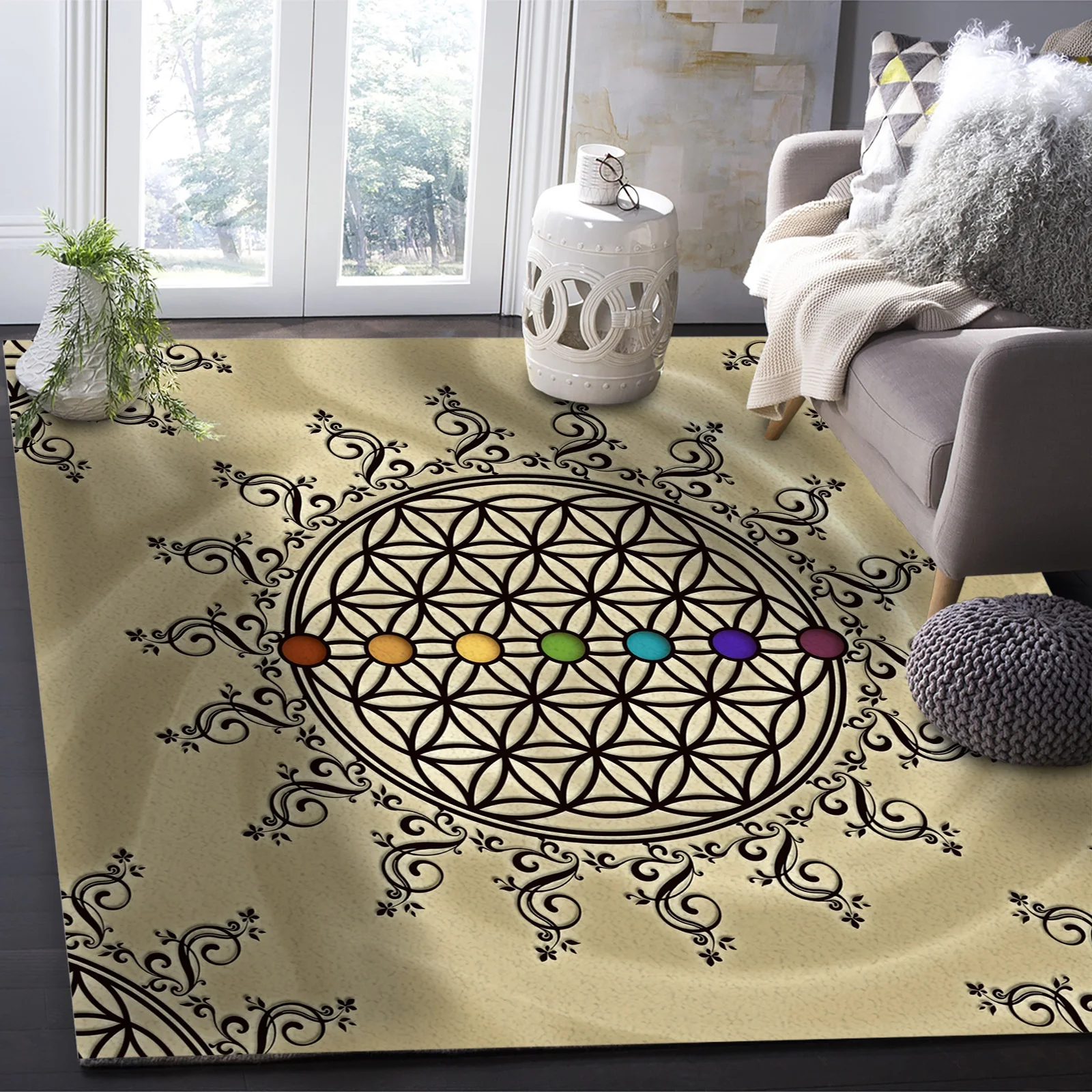 Flower of Life Yoga Zen Carpet for Home Living Room Bedroom Bedside Decor Large Anti-slip Area Rug Kids Room Baby Crawling Mat