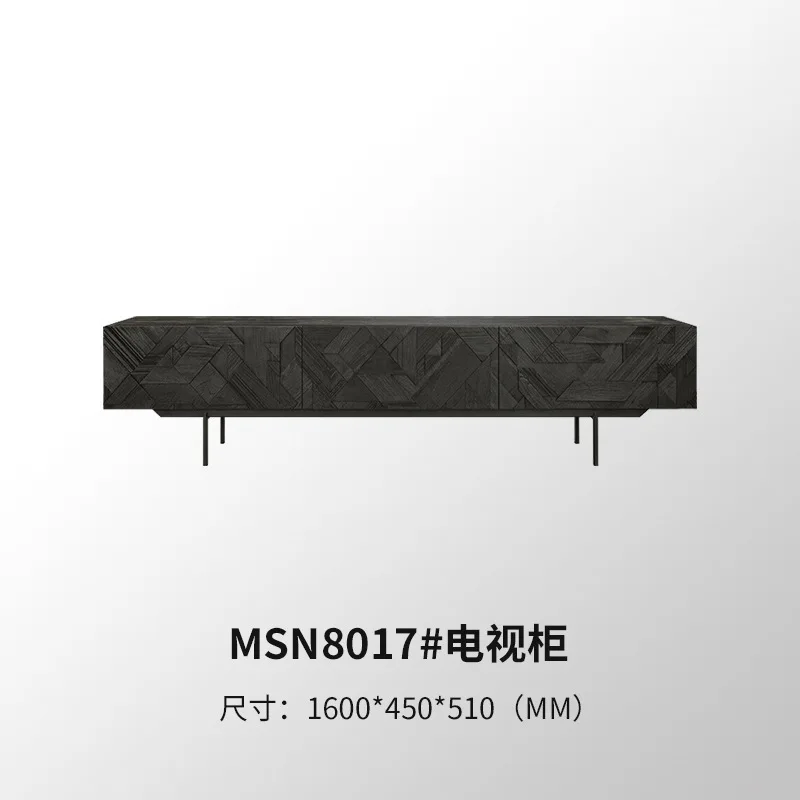 TV Cabinet Antique Industrial Style Creative Carving Wabi-sabi Style Geometric Design Solid Wood Retro Audio-visual Cabinet