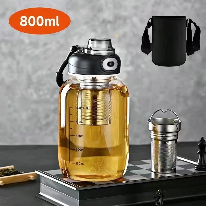 High-Capacity Glass Water Bottle with Tea Infuser - Portable Drinkware for Sport, Camping, and Gifts