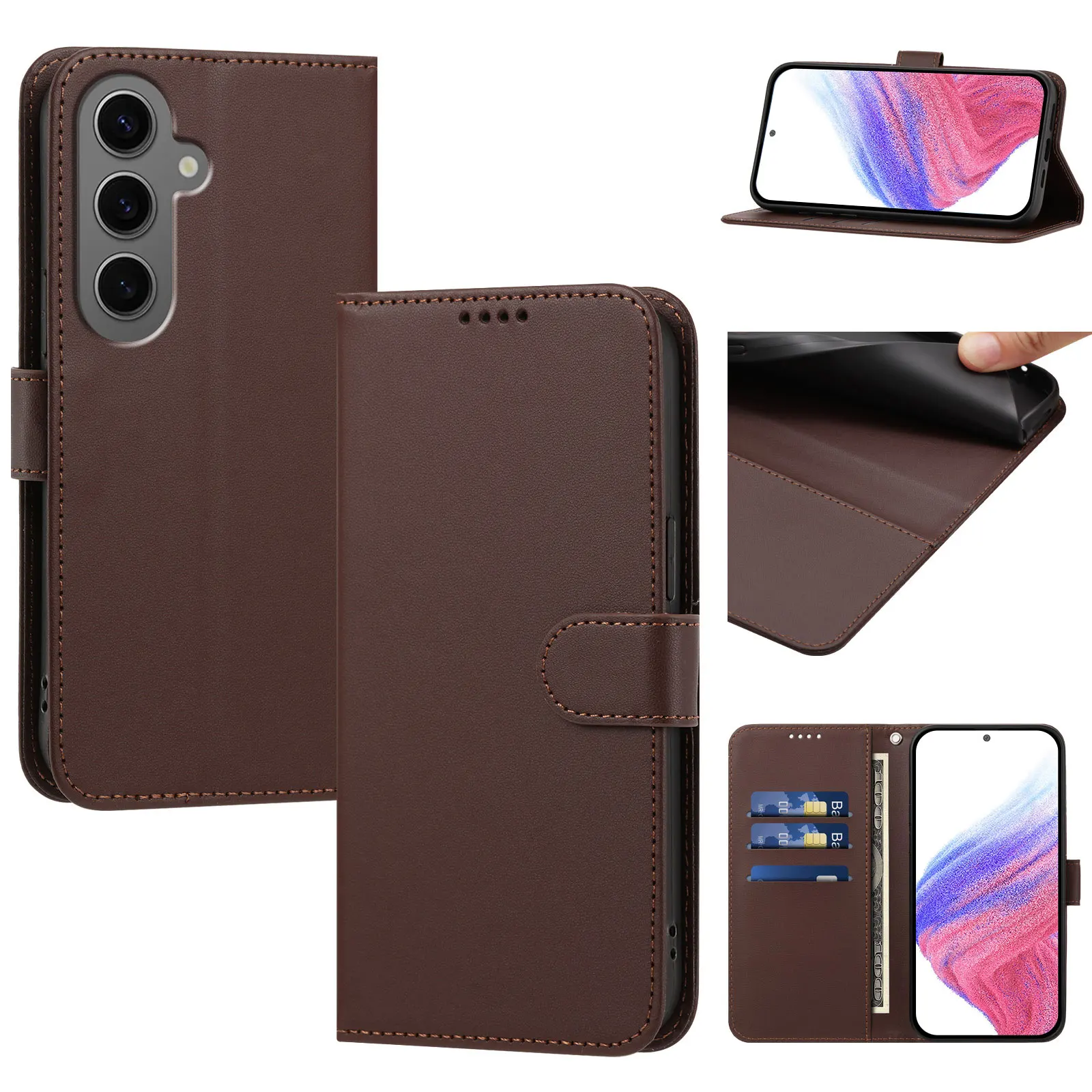Luxury Leather Wallet Phone Case with Shockproof Bumper and Card Slots
