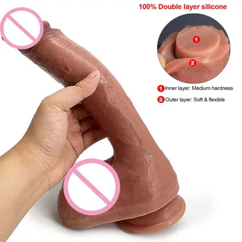 Real Skin Feeling Realistic Penis Sexy Huge Dildo Female Masturbator Soft Double-layer Silicone Big Dick Sex Toys for Women 3