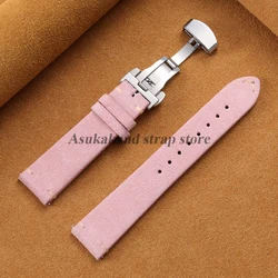 Quick Release Suede Calfskin Watch Strap with Butterfly Buckle - 22mm (Pink)