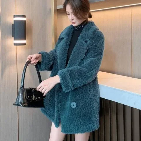 Thickened Lamb Velvet Jacket Women's Mid-Length Loose Slimming Fur Particle Velvet Coat Polyester Fiber Full Sleeve Long Coat - Image 3