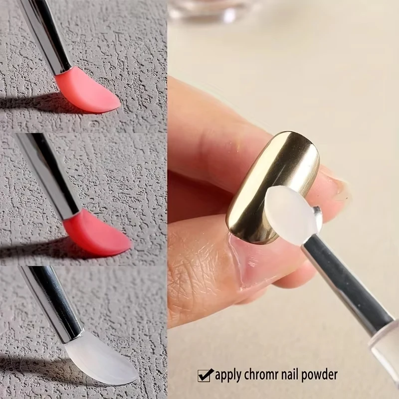 ZZ06 Nail Arts Silicone Applicator Sticks Reusable Chrome Glitter Applying Manicure Tool Easy-Daub Pigment Silicone Nail Brush 5