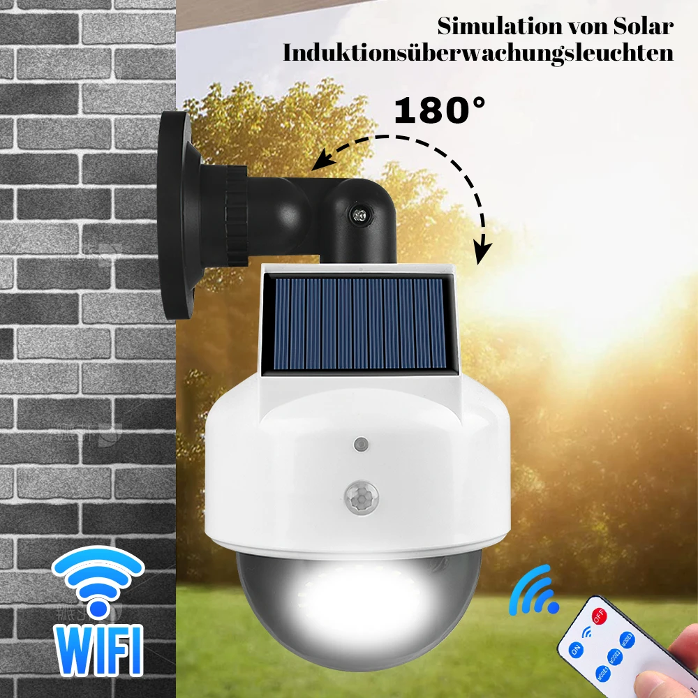 Outdoor Sensor Solar Lights Remote Control Powered Simulation Monitoring Wall Lamp Fake Security Camera for Porch Garden Patio 5