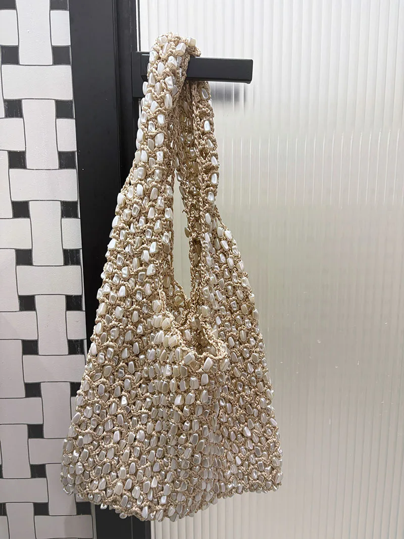 NEW Fashion Evening Handbag Beaded Pearl White Beading Bag Shoulder Party Wedding Banquet Tote Wedding Bride Purse