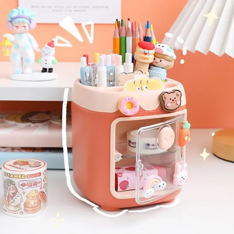 Practical Multi-Functional Desk Organizer Pen Holder Double Layers Rotating Pencils Storage Rack Student Cosmetics Storage Shelf pen holder stationery organizer desktop storage shelf