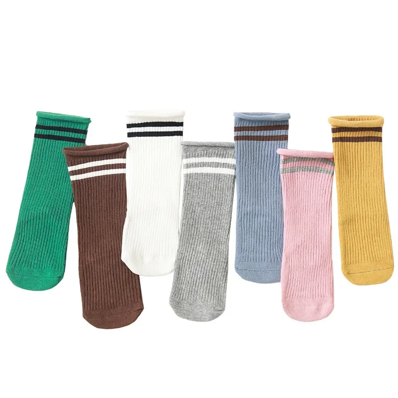 Korean Fashion Stripe Knee High Socks for Kids Cotton Soft Rubber Anti-slip Long Socks for Newborn Infant Toddler Socks