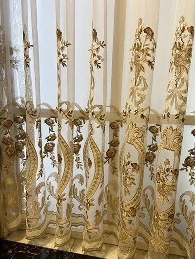 Luz francesa luxo fresco veludo verde bordado rendas costura high-end cortinas para sala de estar quarto villa personalizado