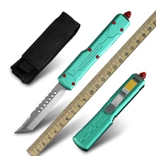 

D2 Steel Knife Green Aluminum Handle Cool Sword OTF Pocket Folding Blade Military Tactical Knife Outdoor EDC Tool Survival Knife