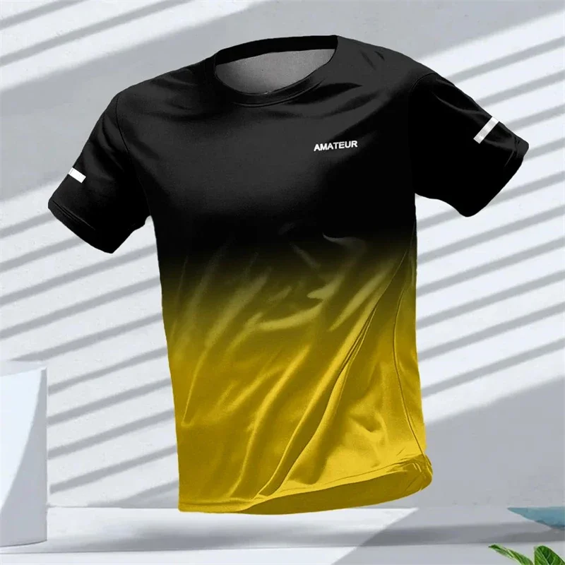 T-shirt da uomo per sport all'aria aperta, top unisex a maniche corte ad asciugatura rapida con stampa 3D standard con motivo sfumato. - immagine 6