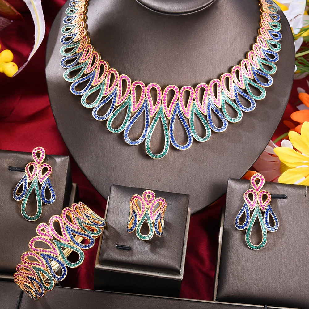

GODKI Luxury 4PCS Flowers Nigerian Jewelry Set For Women Wedding Engagement Party Cubic Zircon Dubai Bridal jewelry Set 2020
