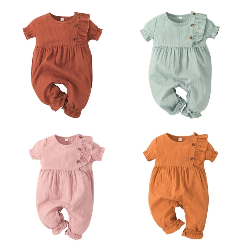

Unisex Newborn Baby Clothes Solid Color Baby Romper Cotton Knitted Short Sleeve Toddler Jumpsuit Infant Clothing 3-18M