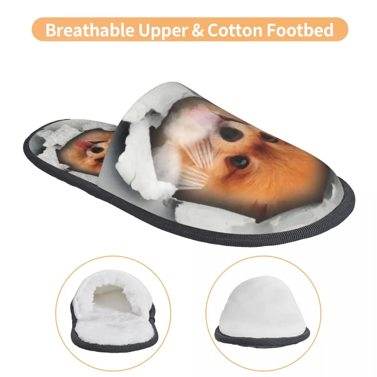 Custom Cute Pomeranian Dog In A Hole Soft Scuff Memory Foam Slippers Women Spitz Puppy Hotel House Shoes 3