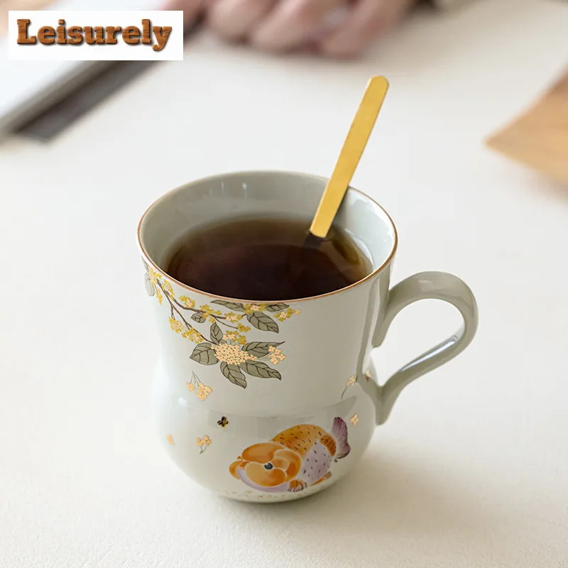 Grass Ash Gold Osmanthus Fish Gourd Coffee Mug Cappuccino Latte Cup Afternoon Tea Mug Personal Office Water Cup Teaware Craft