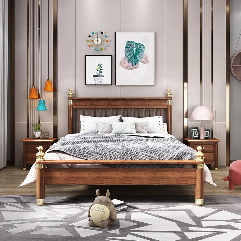 

Modern luxury solid wood bed new Chinese bed single bed 1.2 1.5 m bed 1.8 m bedroom big bed