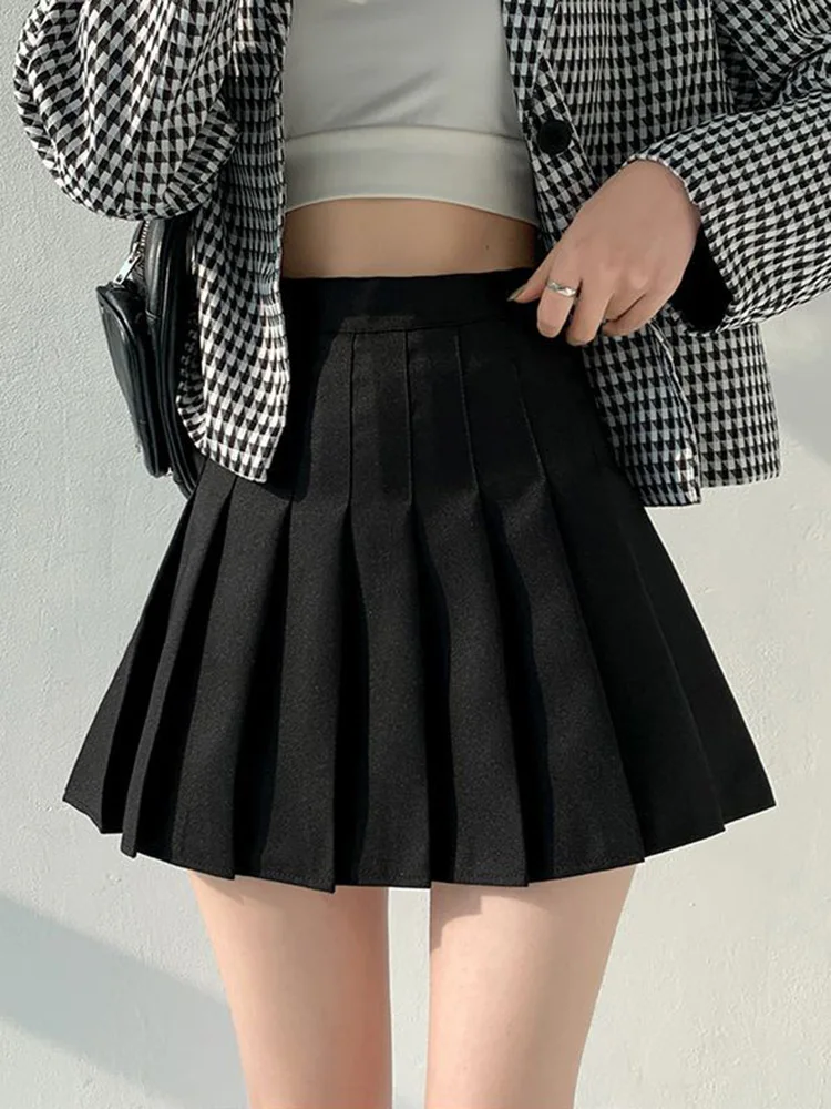 Summer Girls Tennis Short Pleated Mini Skirt Women Student Uniform White Black Gray Casual High Waist Solid black and white tennis rackets on stripy background dress woman dress dress dresses