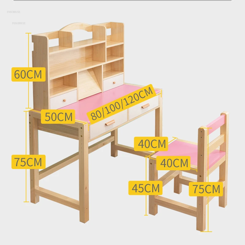 Solid Wood Children Tables Can Lift Children's Study Desk Simple Home Children's Homework Writing Desk Chair Set Children Tables