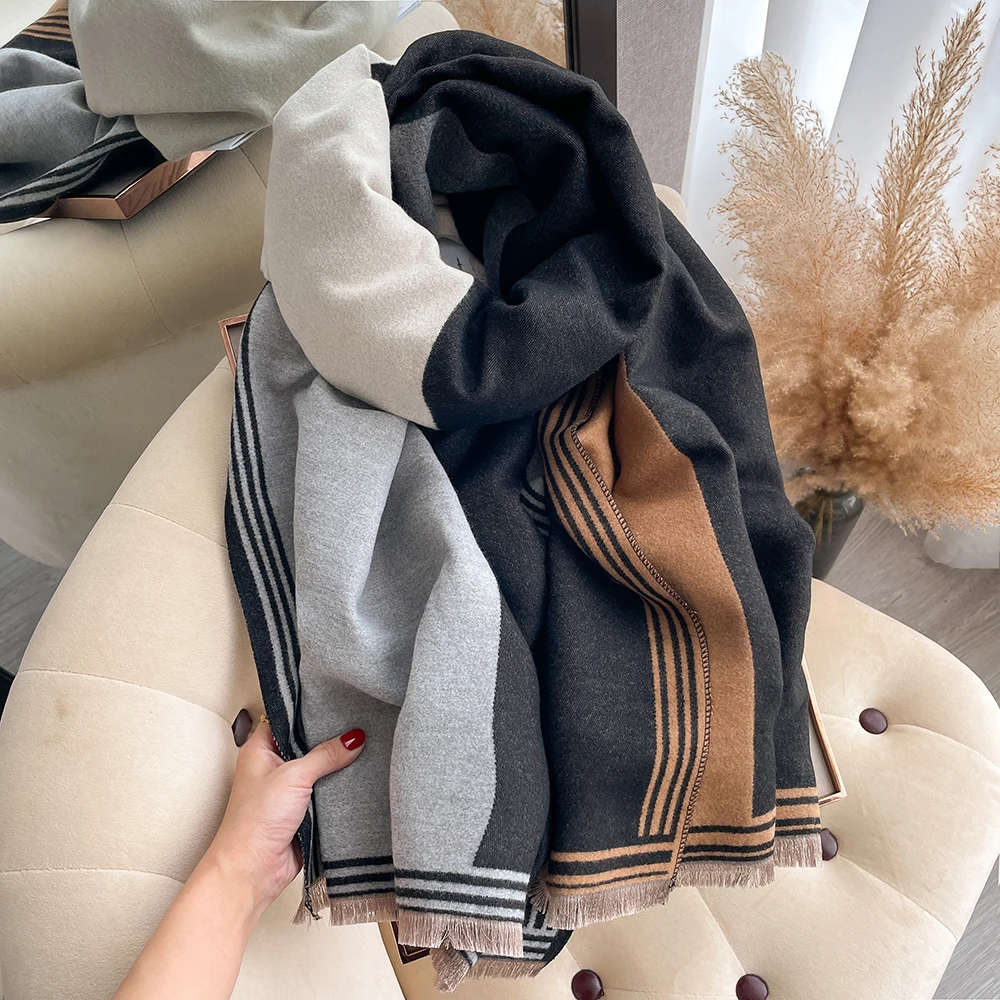 Neue Luxus Winter Schal Frauen Kaschmir Warme Pashmina Marke Foulard Weibliche Schals Wraps Dicke Weiche Bufanda Poncho Schals Hijab – Detail 9