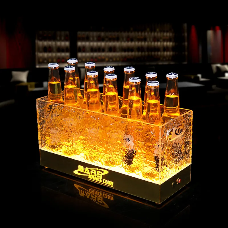 Bar KTV acrylic luminous ice bucket LED champagne barrel foreign wine barrel beer basket 24-pack mobile battery box model