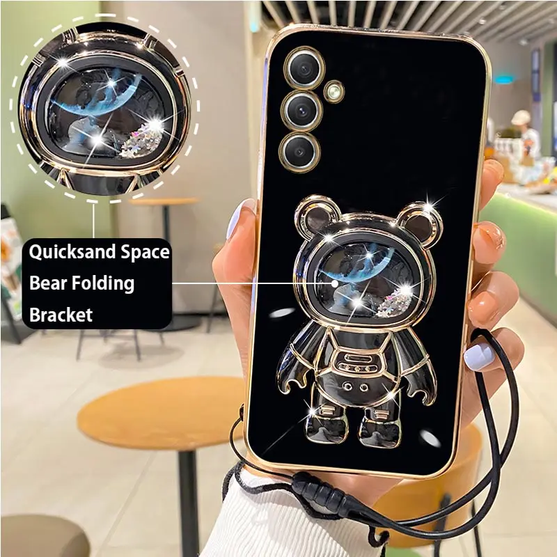 Étui avec support de sangle d'astronaute, sable mouvant, pour Samsung Galaxy A34 A21 A20S A54 5G A10 A12 A13 A14 A750 A23, A 54 34_voghion.com