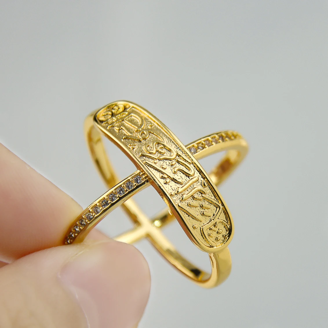 Dubai Mode Gold Kreuz Fingerring 21k vergoldet italienischen Zirkon Paare Ringe arabische Frauen Event Party Schmuck Geschenke – Detail 7