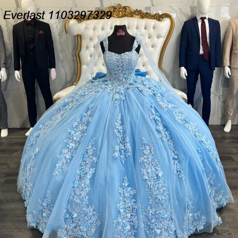 Customized Glitter Royal Blue Quinceanera Dress Ball Gown Sequins Applique Beaded Bow Sweet 16 Vestidos De 15 Anos