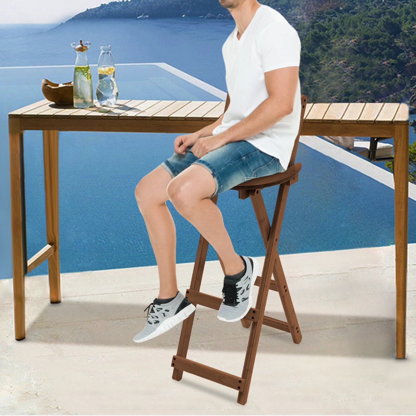 Garden Bar Chairs Set Stool Counter Height Dining Set for Kitchen Beach Load-capacity About 90kg 4