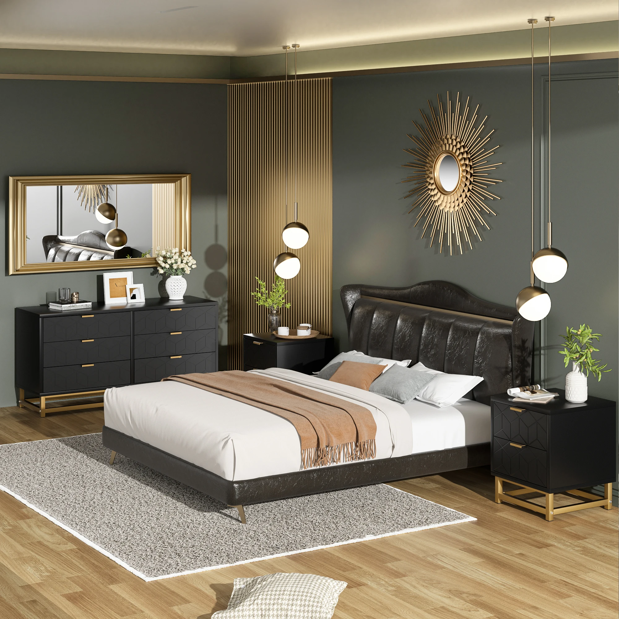 Black 6 Drawer Dresser for Bedroom, Wood Chest of Drawers with Metal Legs, Modern Storage Dresser Chest Cabinet Organizer 6