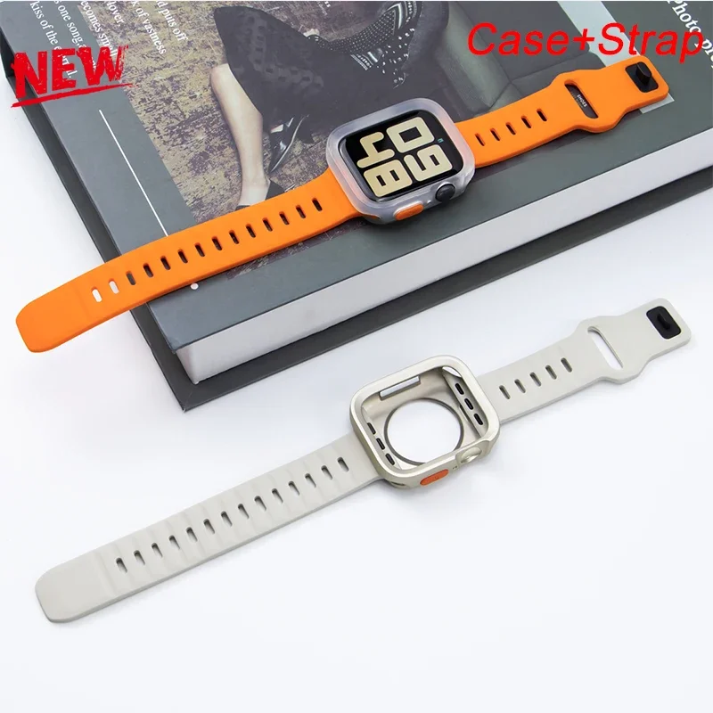 

Silicone Strap& TPU Case For Apple Watch Ultra 2 1 Cover Bezel Frame For iWatch 8 7 9 49mm 45mm 41mm 44mm 40mm Protector Bumper